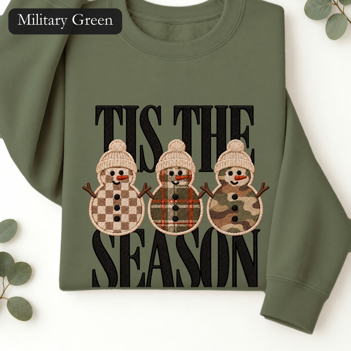 Plaid Snowmen Trio Crewneck Sweatshirt | Cozy Winter Snowman Design