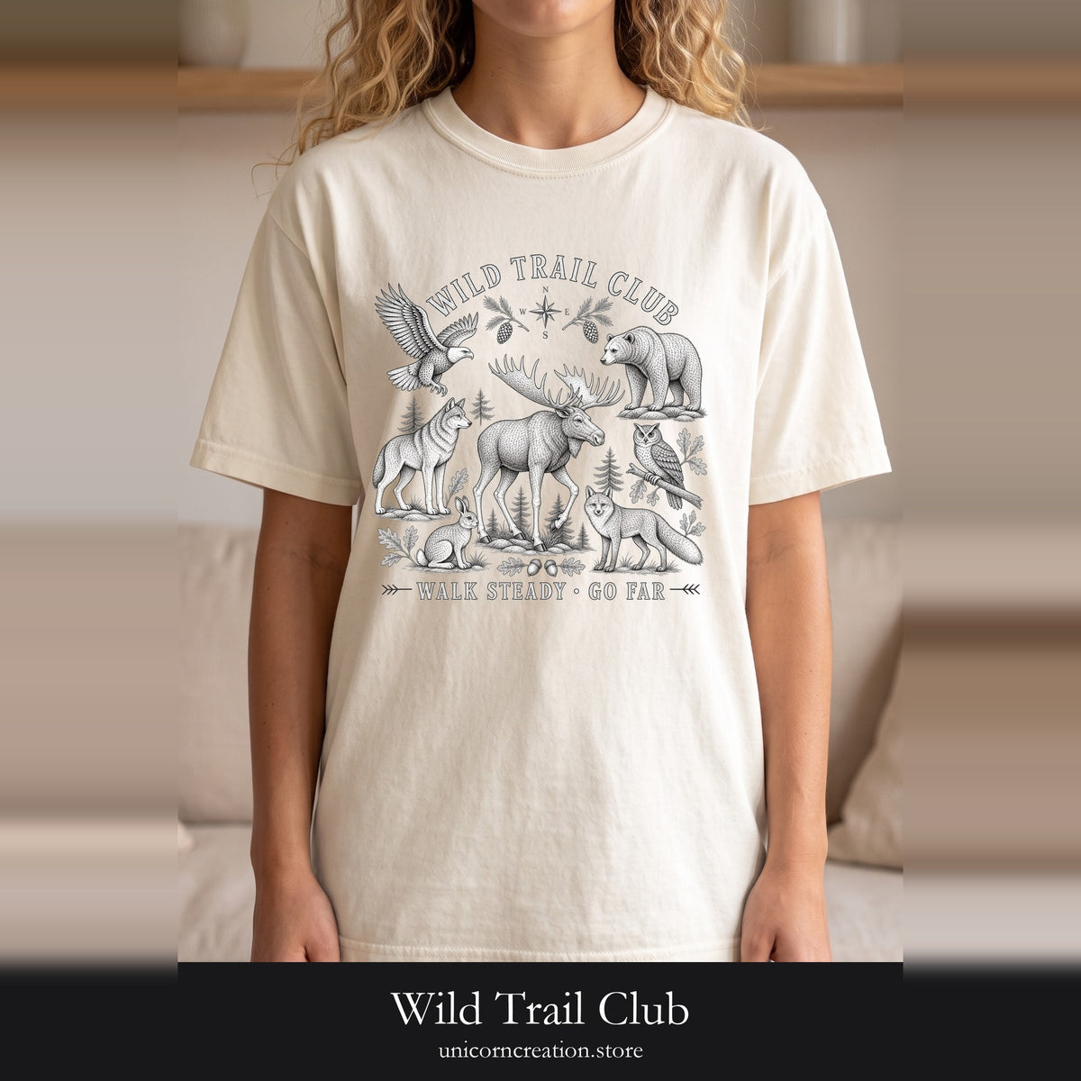 Wild Trail Club Shirt, Woodland Animals Tee, Walk Steady Go Far, Hiking Nature Lover Gift