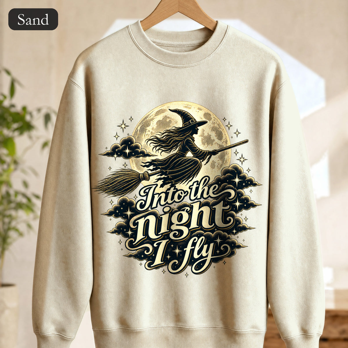 Witch Moon Sweatshirt, Into the Night I Fly, Magical Halloween Crewneck, Witchy Aesthetic Gift