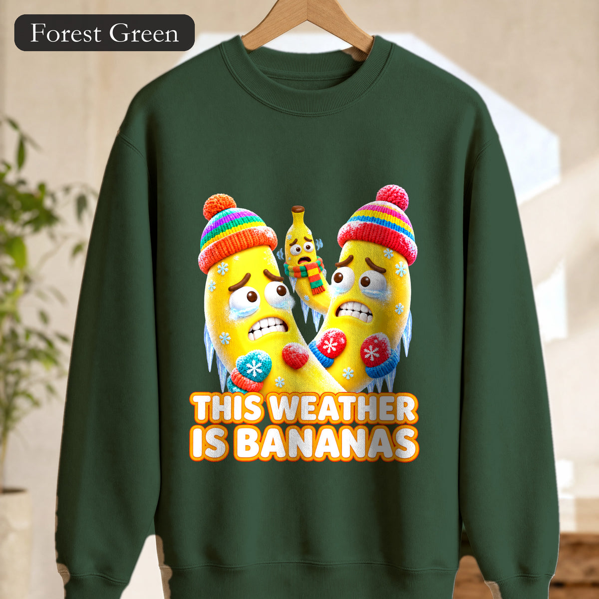 This Weather Is Bananas Sweatshirt, Funny Freezing Banana Crewneck, Winter Fruit Pun Gift, Cold Weather Humor Sweatshirt