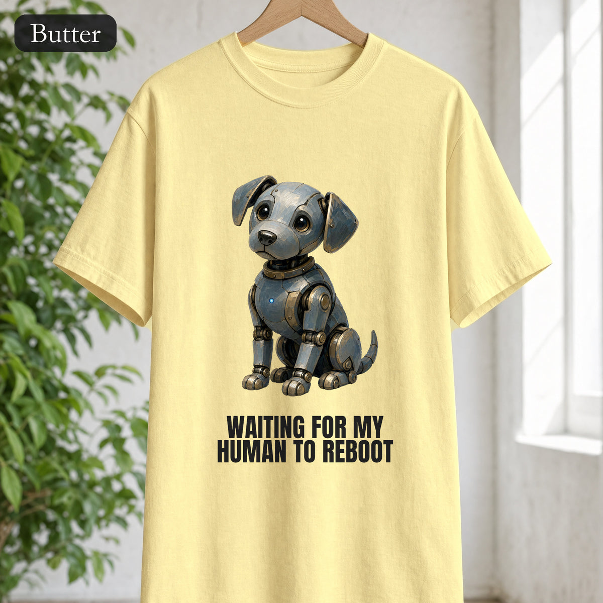Waiting for My Human to Reboot Shirt, Funny Robot Dog Tee, Tech Programmer Gift, Sci-Fi AI Humor Sweatshirt