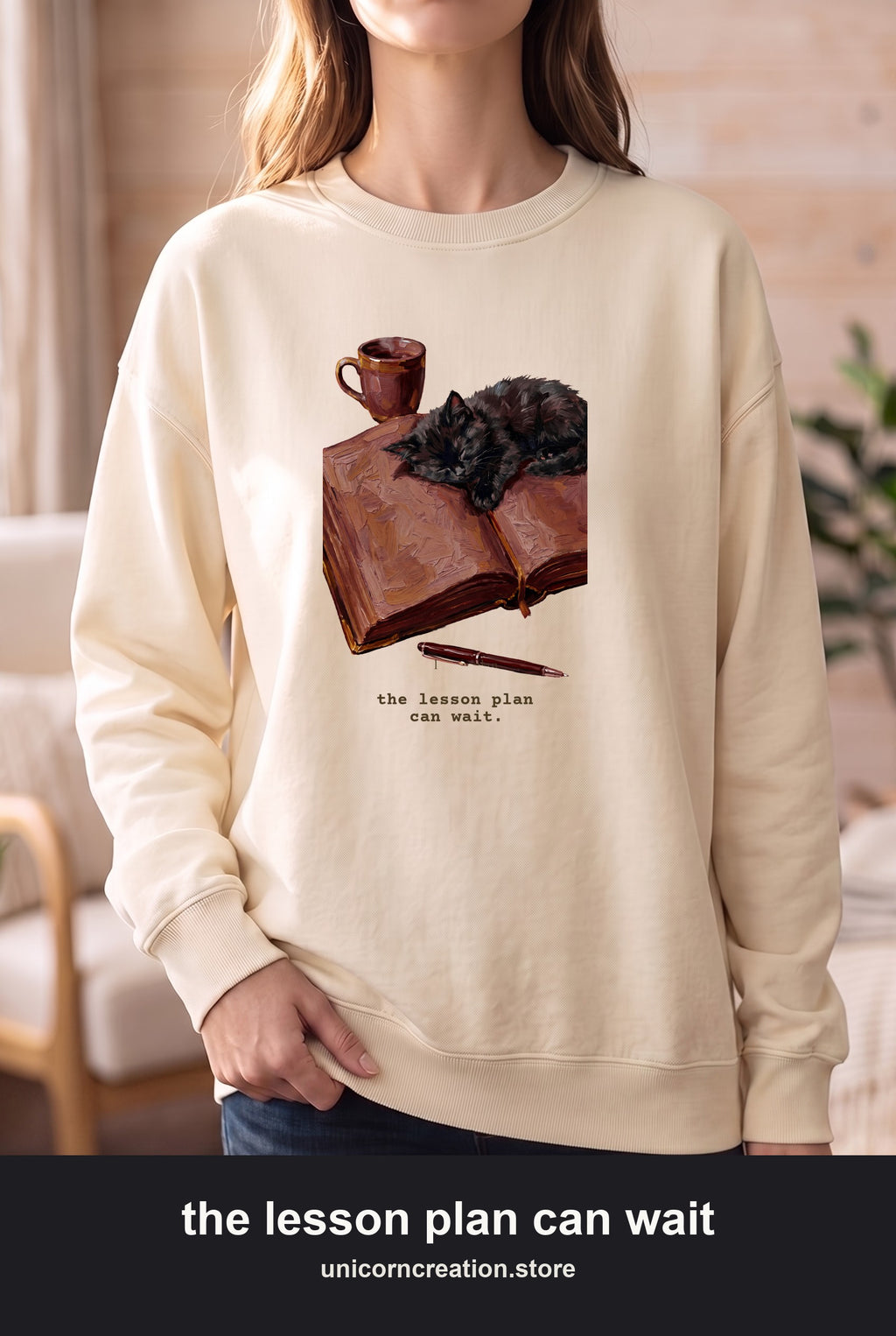 The Lesson Plan Can Wait Sweatshirt, Funny Teacher Crewneck, Cozy Cat Teacher Sweatshirt, Teacher Appreciation Gift