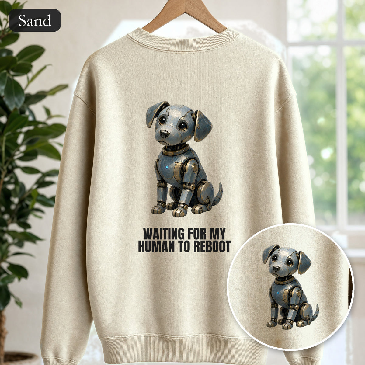 Waiting for My Human to Reboot Shirt, Funny Robot Dog Tee, Tech Programmer Gift, Sci-Fi AI Humor Sweatshirt