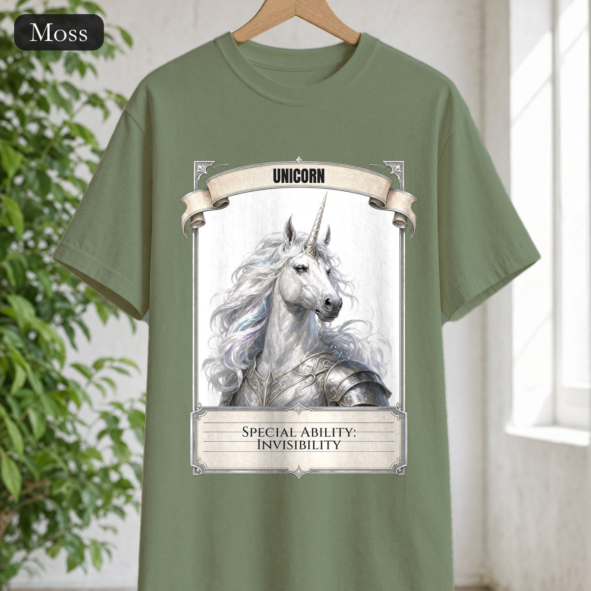 Unicorn Invisibility Stat Card Shirt, Funny RPG Gamer Tee, Tabletop D20 Fantasy Gift, Dungeon Dice Sweatshirt