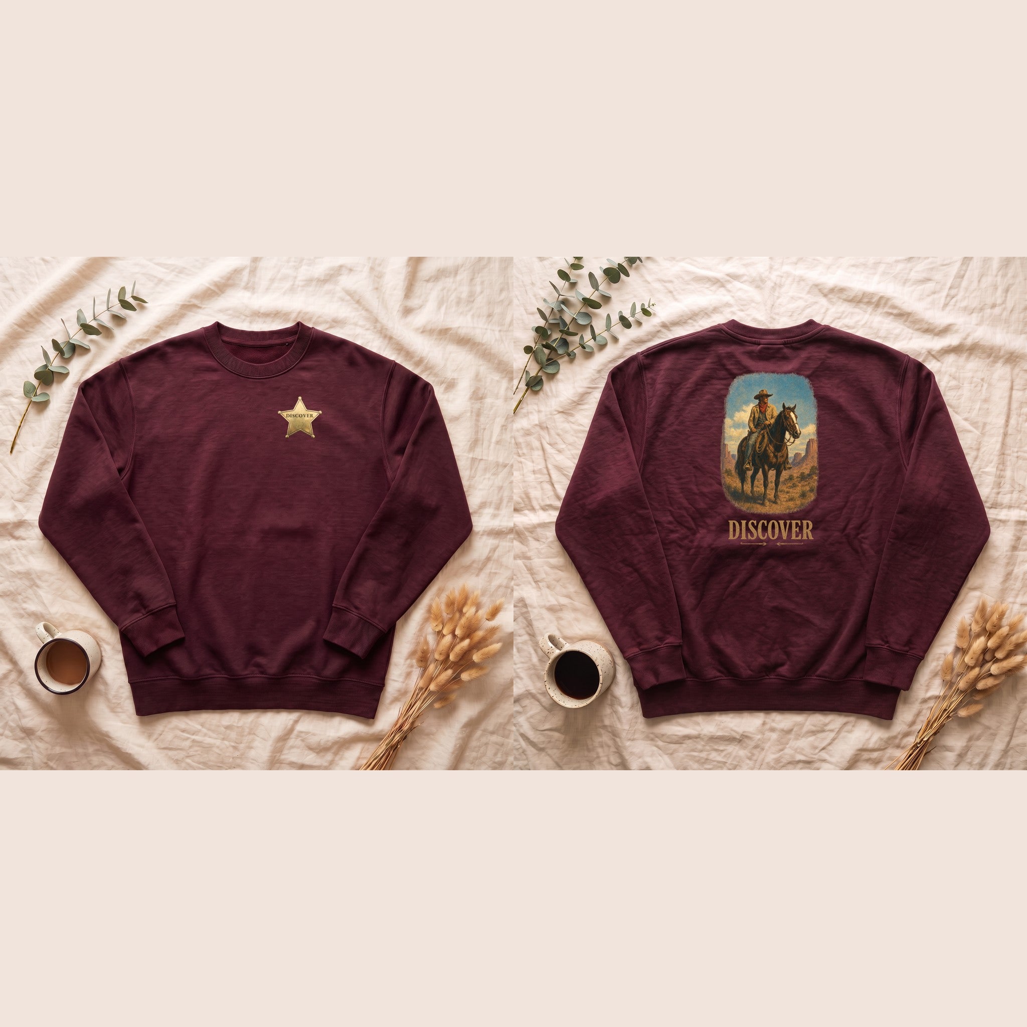 Discover Cowboy Sweatshirt, Vintage Western Horse Crewneck, Desert Rodeo Sweatshirt, Sheriff Star Cowboy Gift