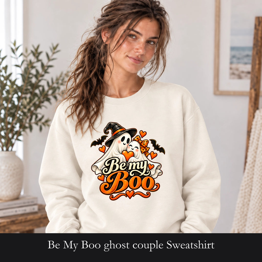 Be My Boo ghost couple Sweatshirt | Halloween spooky hearts