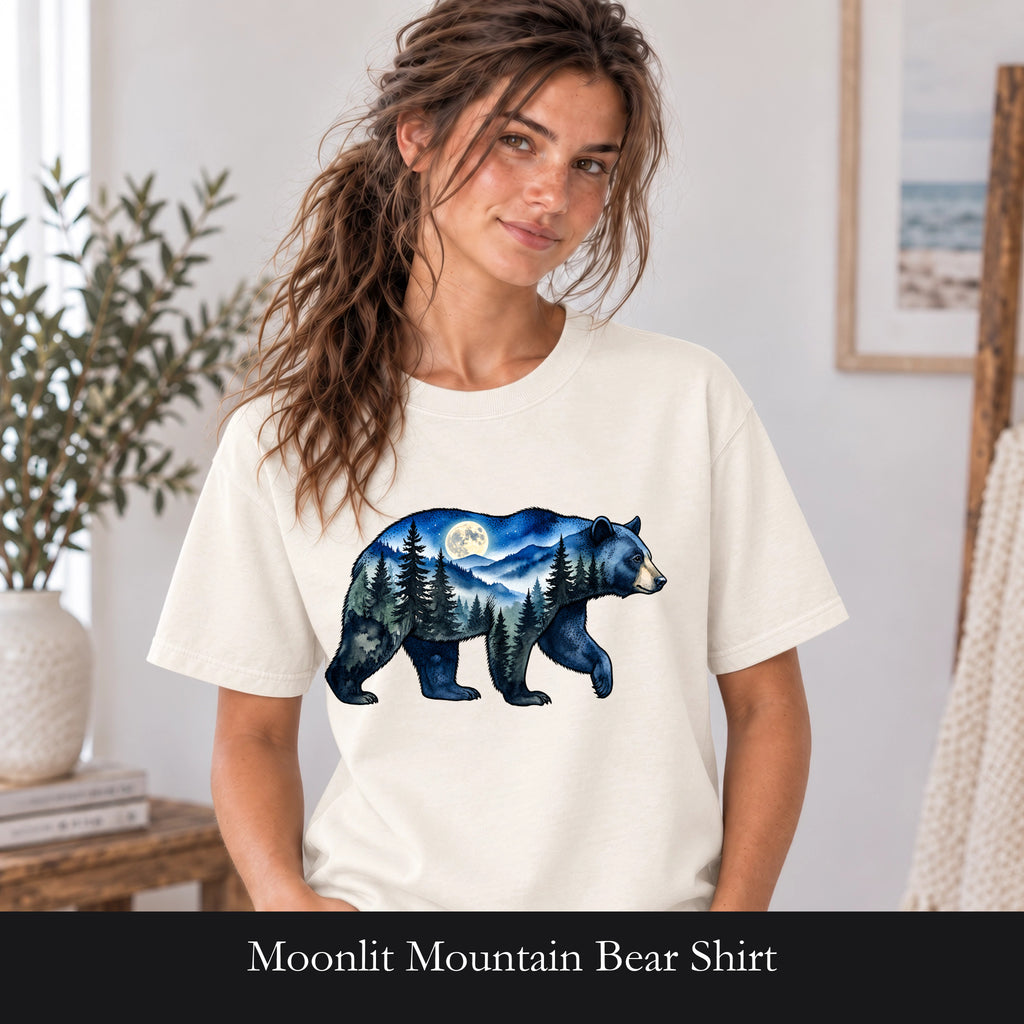 Moonlit Mountain Bear Shirt | Forest Night Wildlife Tee