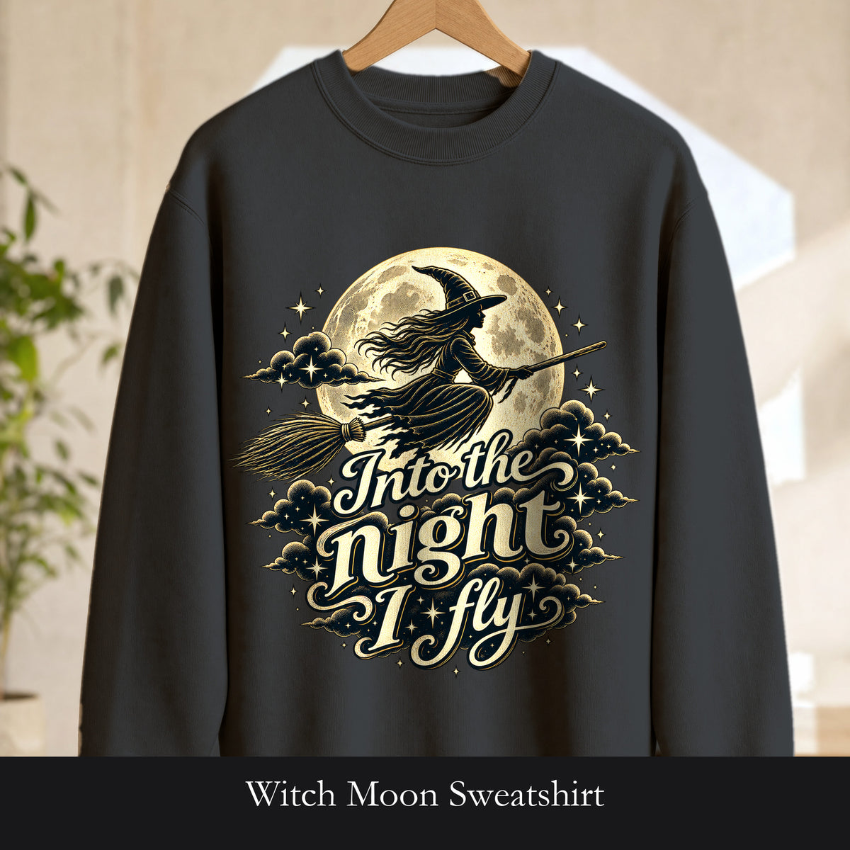 Witch Moon Sweatshirt, Into the Night I Fly, Magical Halloween Crewneck, Witchy Aesthetic Gift