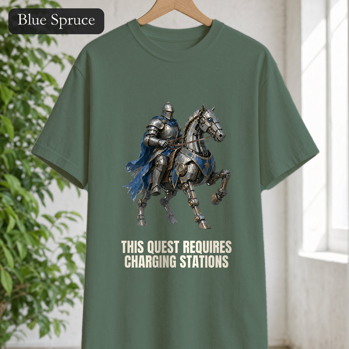 This Quest Requires Charging Stations Shirt, Knight Robot Horse Tee, Funny Gamer Tech Gift, Sci-Fi Fantasy Sweatshirt