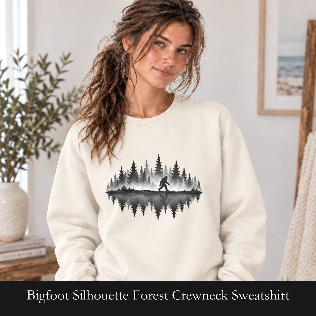 Bigfoot Silhouette Forest Crewneck Sweatshirt