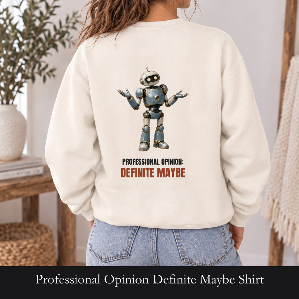Professional Opinion Definite Maybe Shirt, Funny Robot Tech Tee, Engineer Programmer Gift, Sarcastic AI Sweatshirt