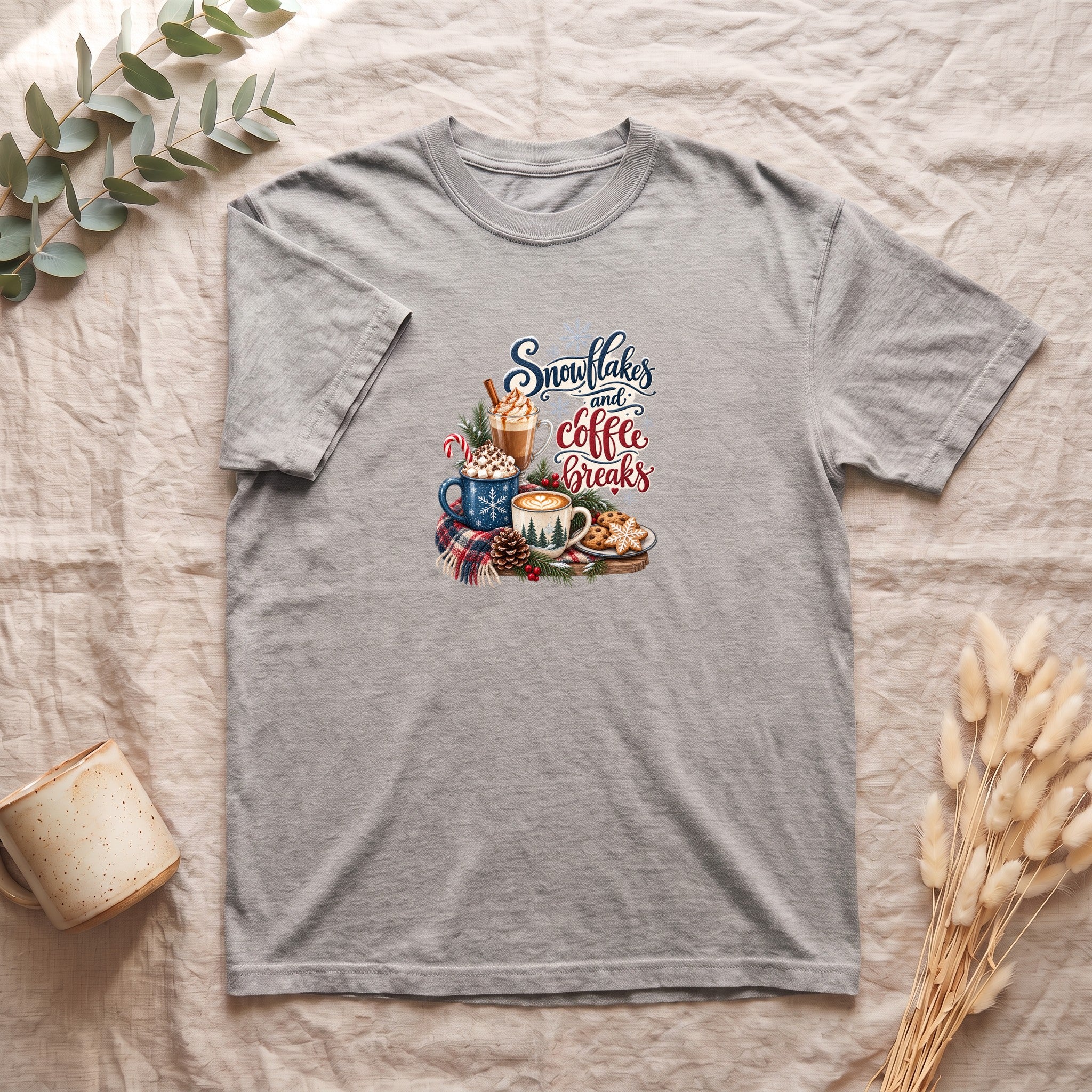 Snowflakes and Coffee Break Shirt | Winter Hot Cocoa Mug Design