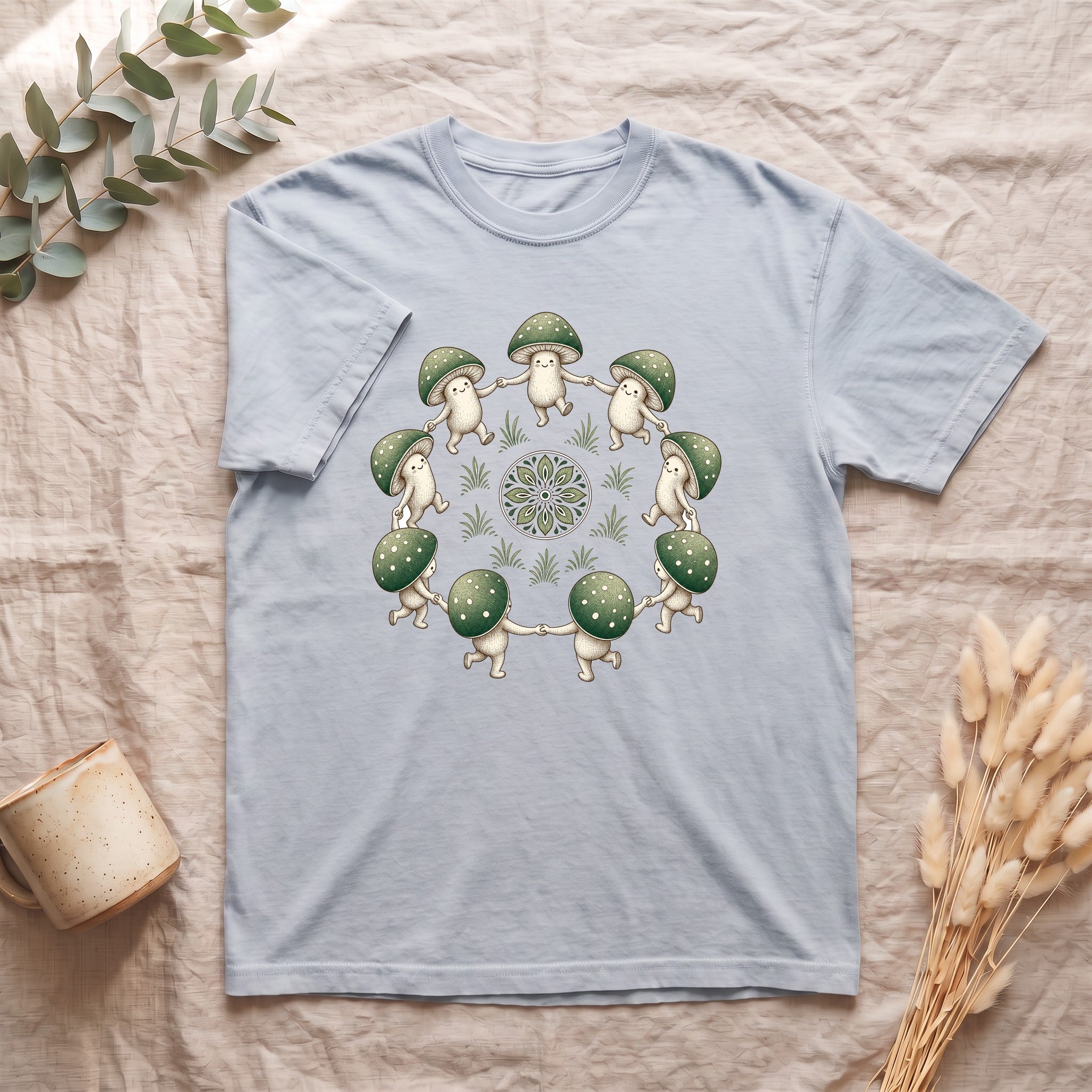 Cottagecore Mushroom Shirt, Sage Green Fairy Ring Tee, Goblincore Nature Gift, Whimsical Mushroom Sweatshirt