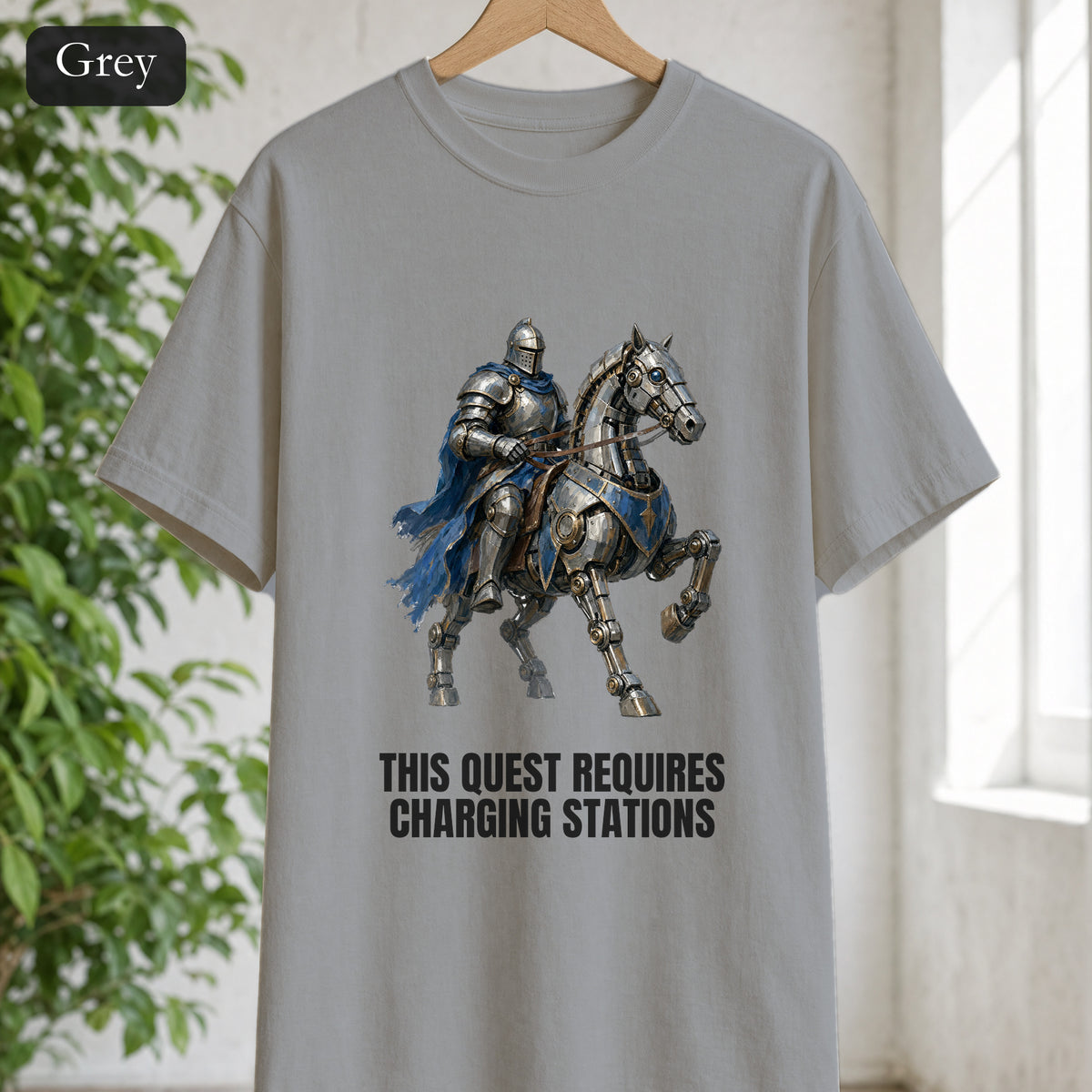 This Quest Requires Charging Stations Shirt, Knight Robot Horse Tee, Funny Gamer Tech Gift, Sci-Fi Fantasy Sweatshirt
