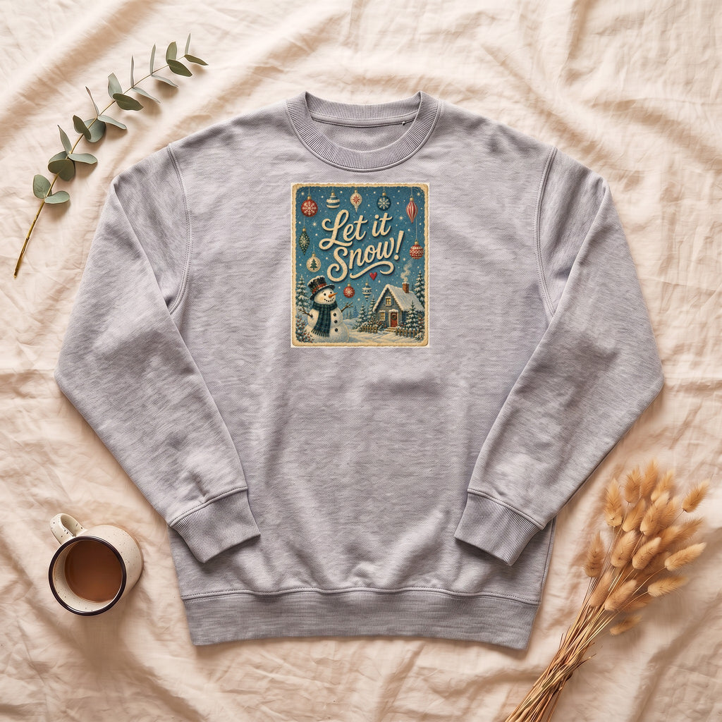 Let It Snow snowman cabin scene Sweatshirt | vintage holiday winter design