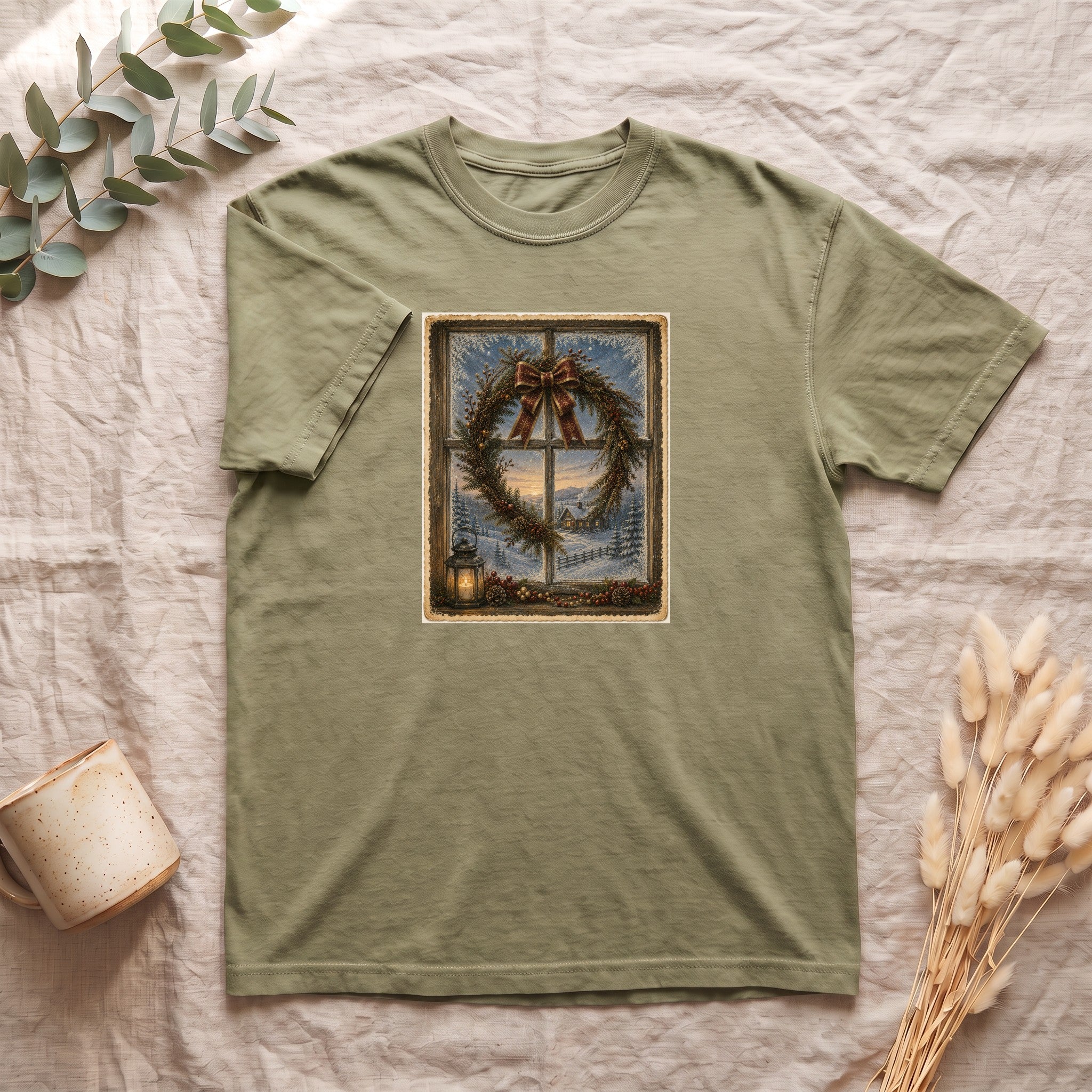 Winter Wreath Window Shirt | Vintage Christmas Scene