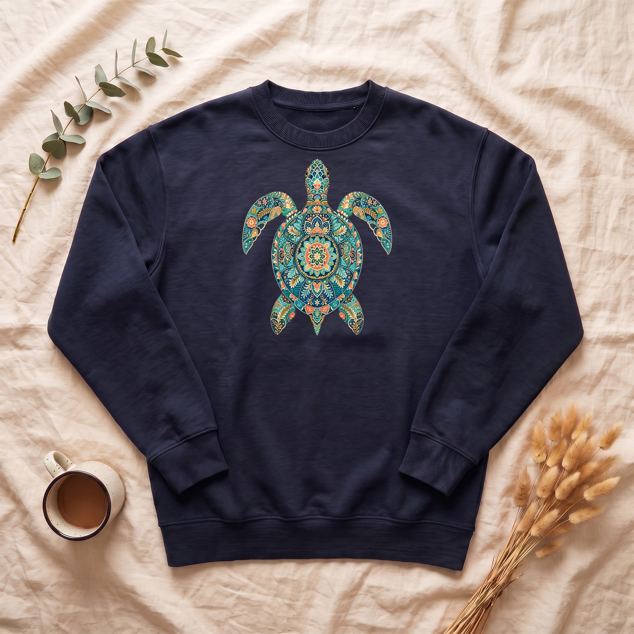Boho Sea Turtle Shirt, Folk Art Turtle Tee, Japanese Pattern Ocean Lover Gift, Vintage Floral Turtle Sweatshirt