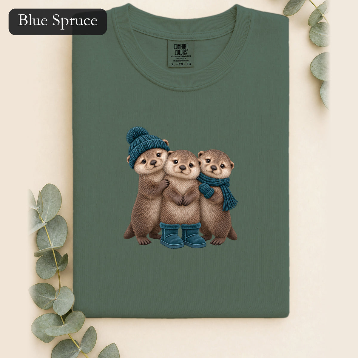 Three Otters Wearing Winter Hats Boots shirt | Cute Otter Trio Design