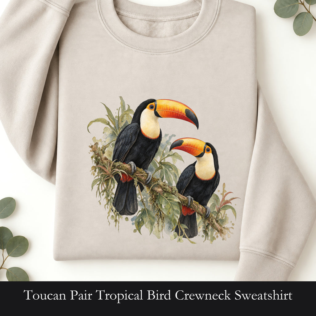 Toucan Pair Tropical Bird Crewneck Sweatshirt | Botanical Illustration
