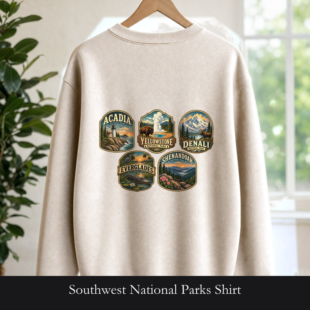 National Parks Shirt, Desert Badge Tee, Arizona Utah Hiking Gift, Retro Adventure Cactus Sweatshirt