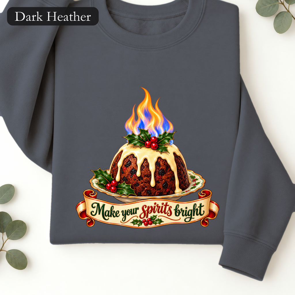 Christmas Figgy Pudding with Flames sweatshirt | Holiday Dessert Illustration