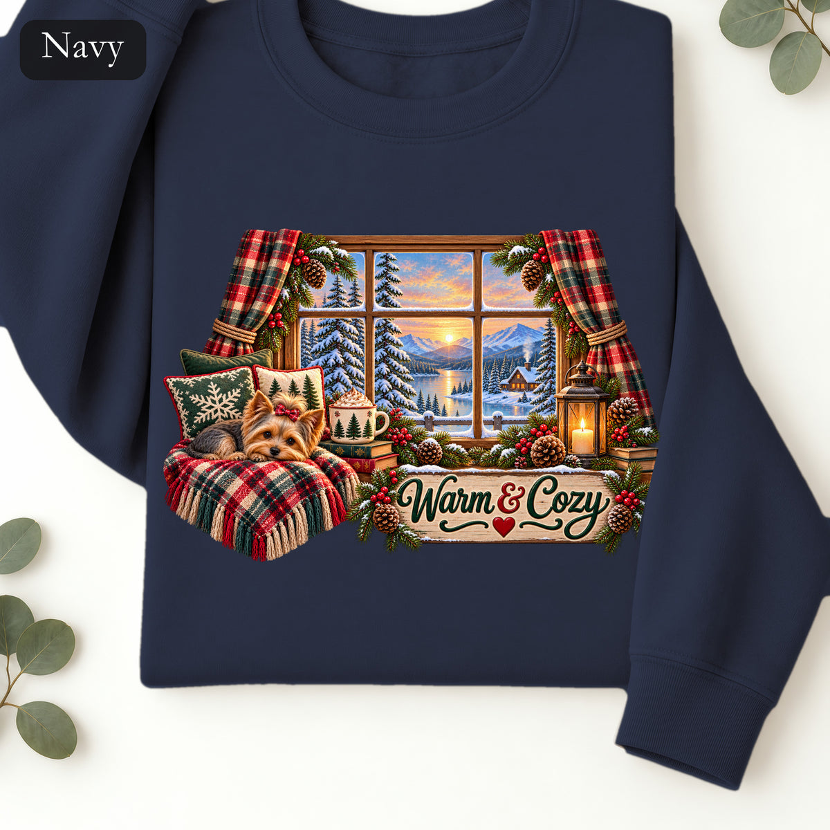 Warm & Cozy Cabin Window Sweatshirt | Winter Lodge Plaid Decor