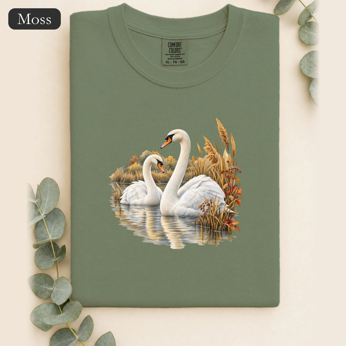 Swan Pair Shirt | White Swans Pond Illustration