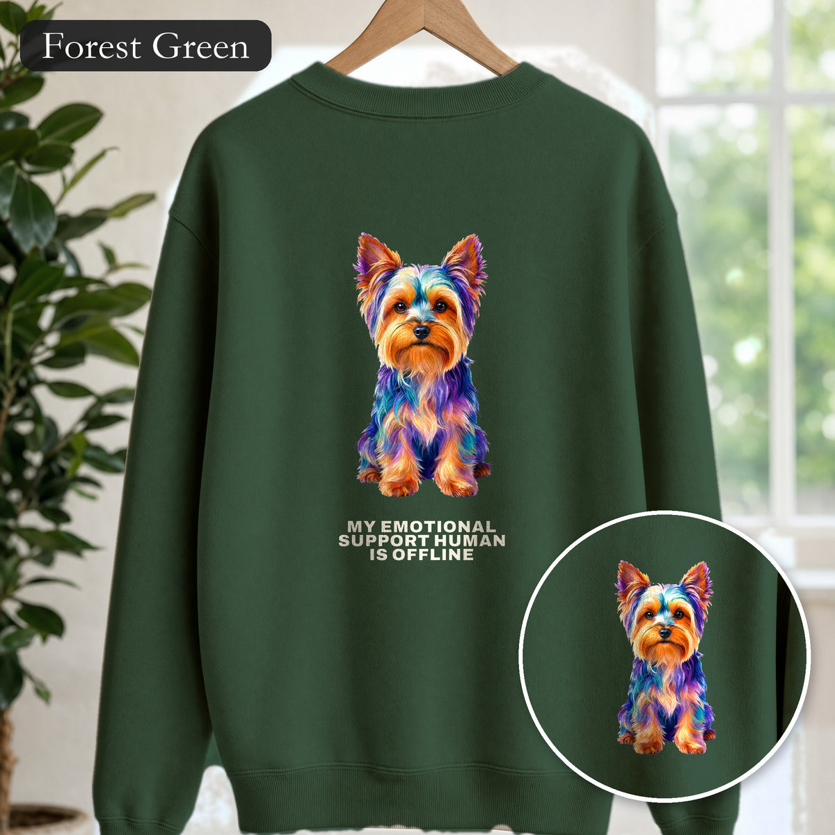 Yorkie Shirt, My Emotional Support Human Is Offline Tee, Funny Yorkshire Terrier Dog Mom Gift, Dog Lover Sweatshirt