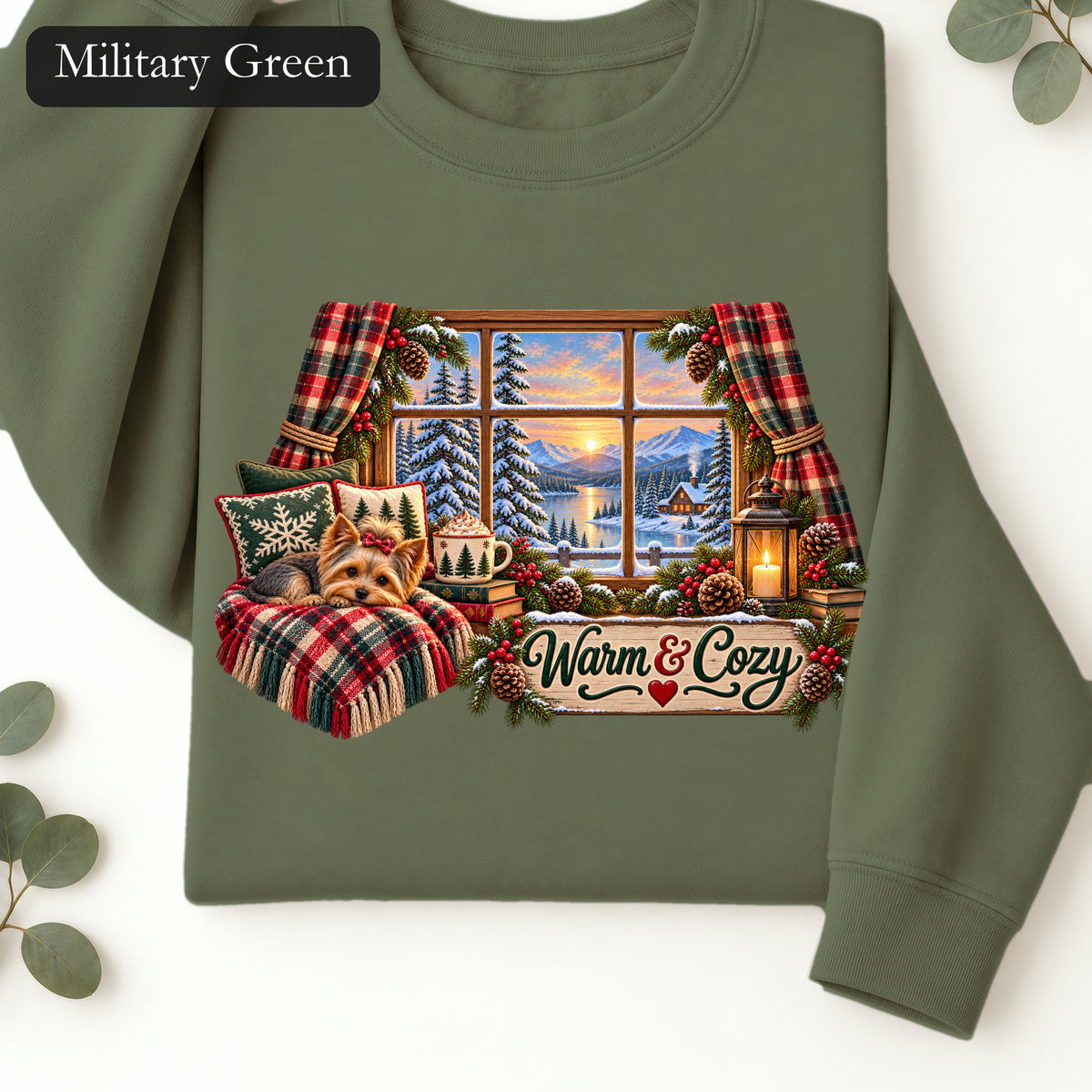Warm & Cozy Cabin Window Sweatshirt | Winter Lodge Plaid Decor