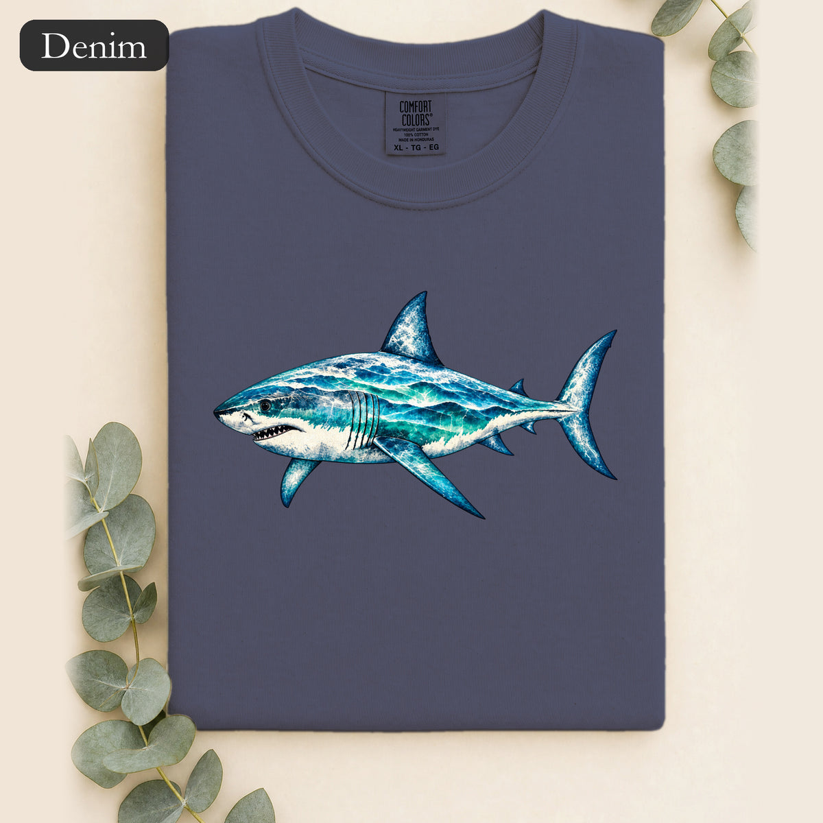 Blue Shark Illustration Shirt | Ocean Marine Art Tee