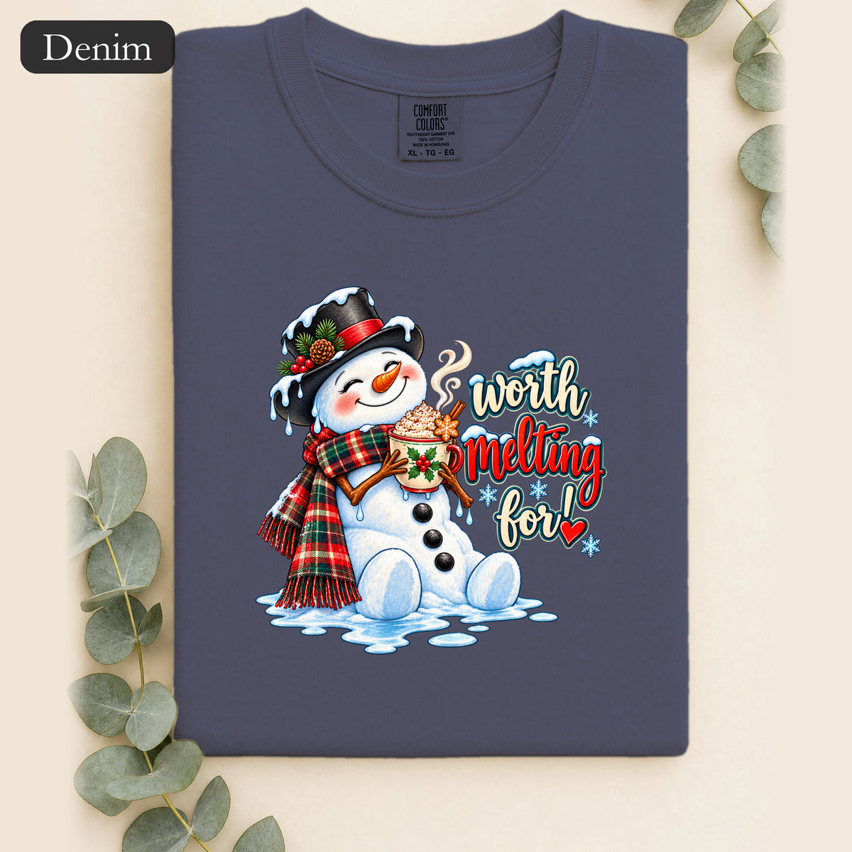 Worth melting for -Snowman with with cocoa Shirt | Christmas Holiday Snowman Tee