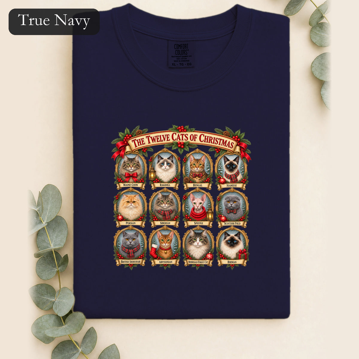The Twelve Cats of Christmas shirt | holiday cat portrait collage