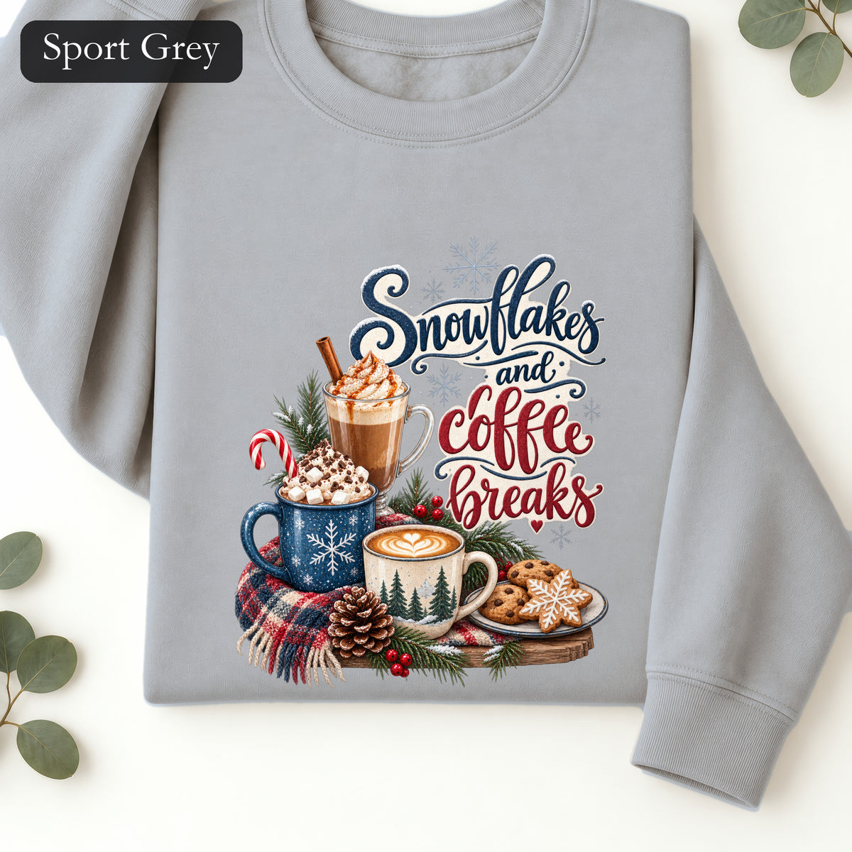 Snowflakes and Coffee Break Sweatshirt | Winter Hot Cocoa Mug Design