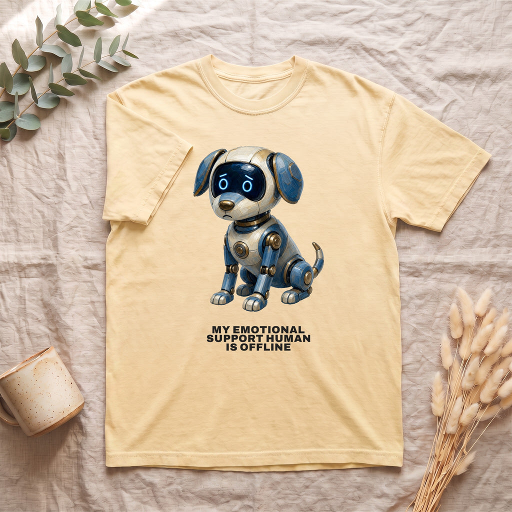 Robot Dog Emotional Support Human Offline Shirt, Funny AI Dog Tee, Tech Programmer Gift, Sci-Fi Humor Sweatshirt