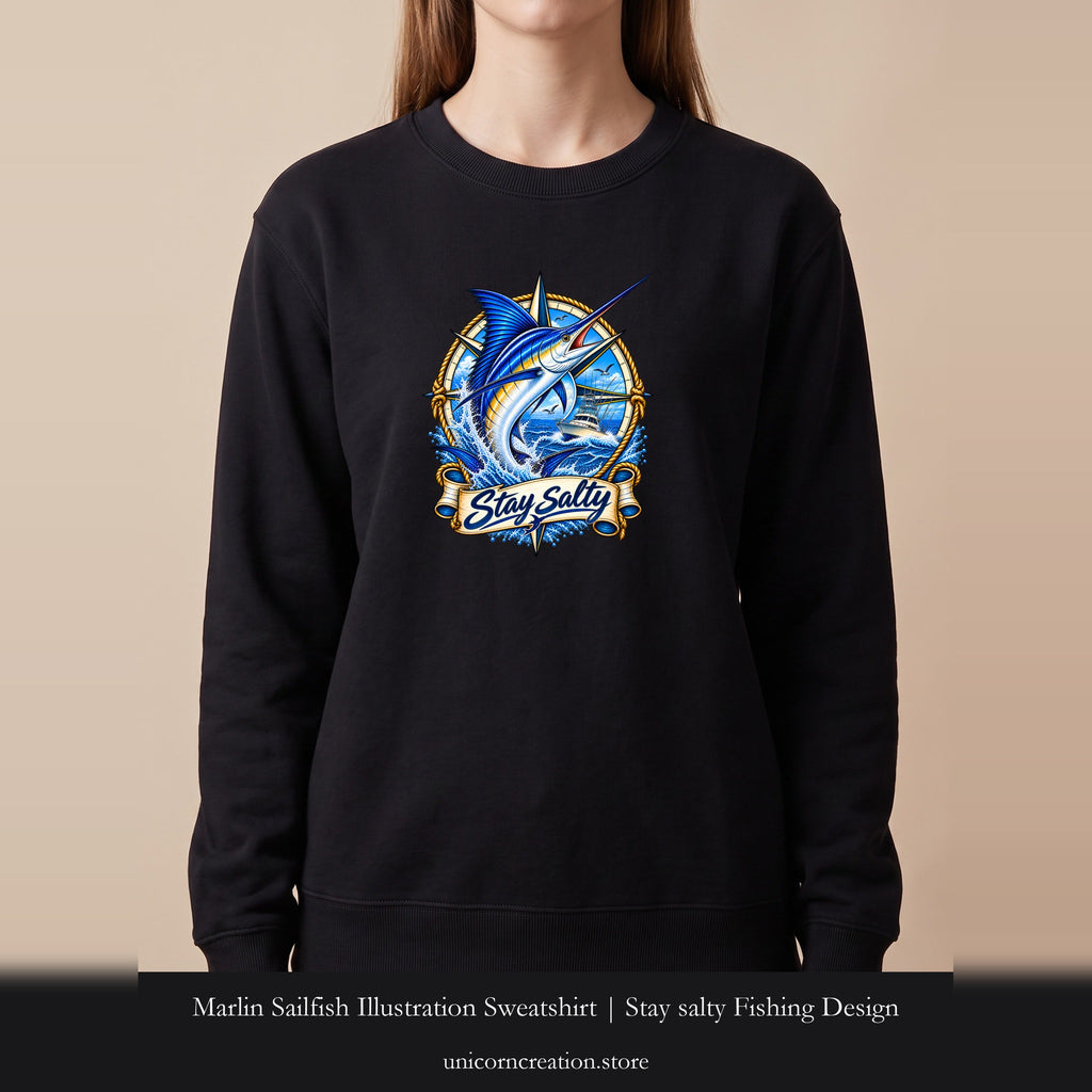 Marlin Sailfish Illustration Sweatshirt | Stay salty Fishing Design