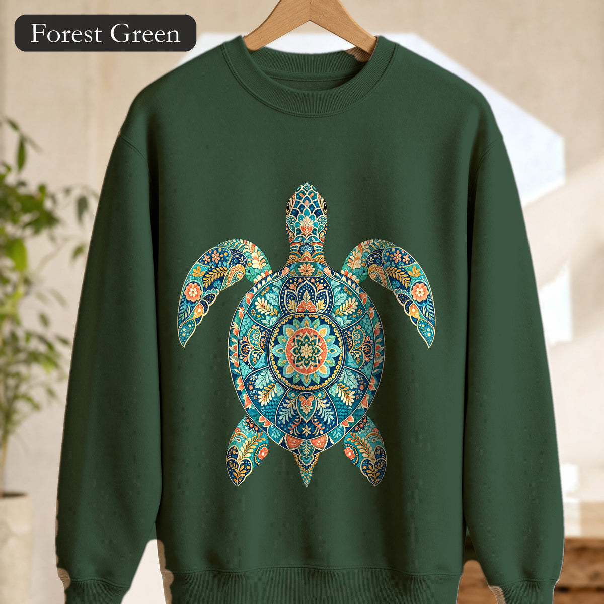 Boho Sea Turtle Shirt, Folk Art Turtle Tee, Japanese Pattern Ocean Lover Gift, Vintage Floral Turtle Sweatshirt
