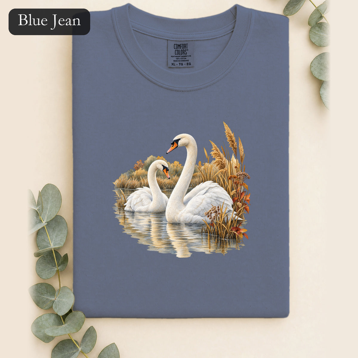 Swan Pair Shirt | White Swans Pond Illustration