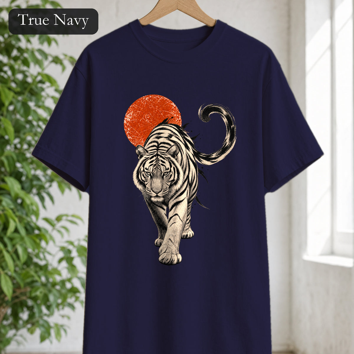 White Tiger with Red Sun Shirt, Japanese Woodblock Tiger Tee, Red Sun Graphic Gift, Asian Art T-Shirt