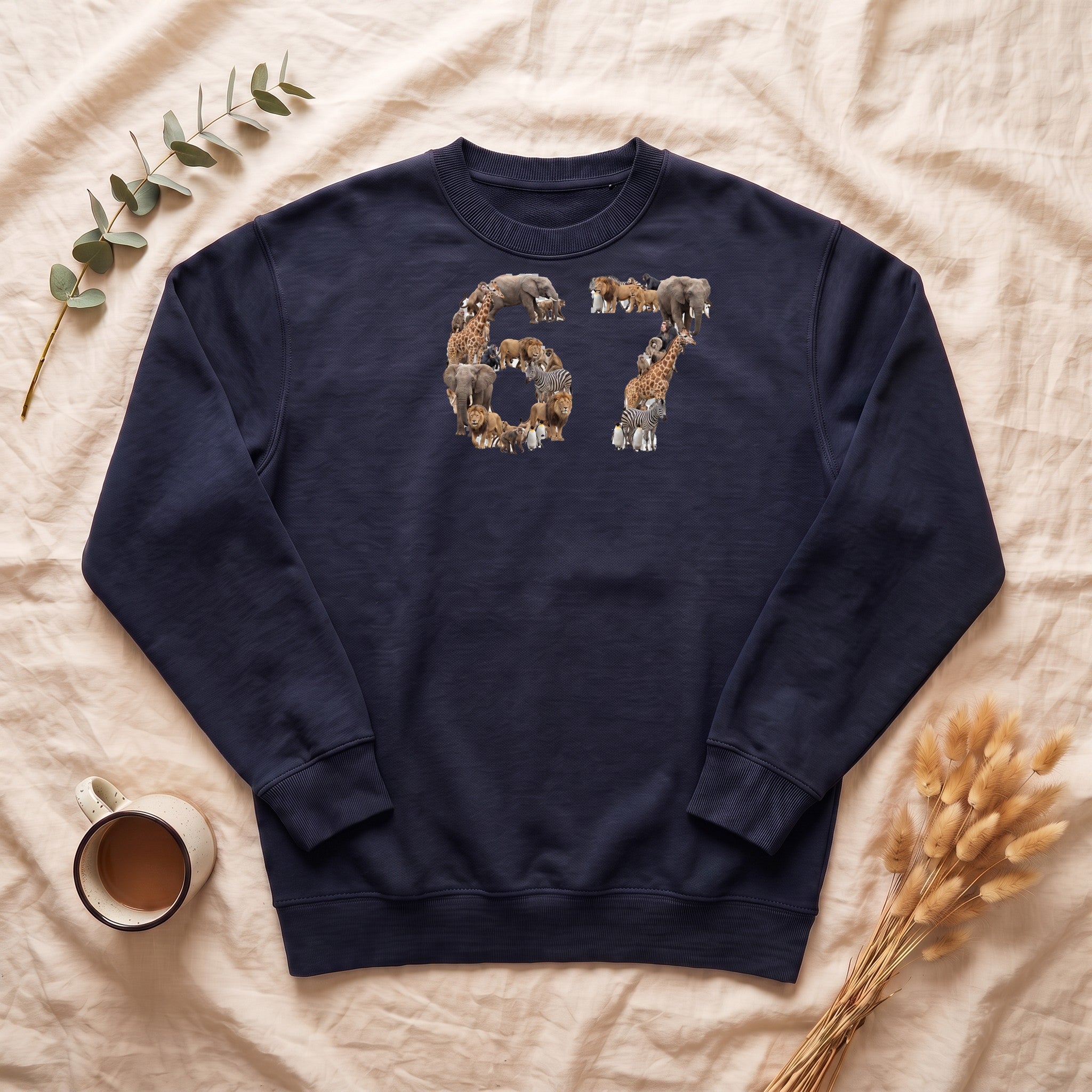 67 Zoo Animals Shirt, Funny 67 Meme Tee, Trendy Animal Number Gift, Giraffe Elephant Lion Sweatshirt