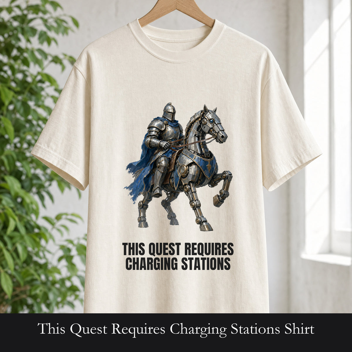 This Quest Requires Charging Stations Shirt, Knight Robot Horse Tee, Funny Gamer Tech Gift, Sci-Fi Fantasy Sweatshirt