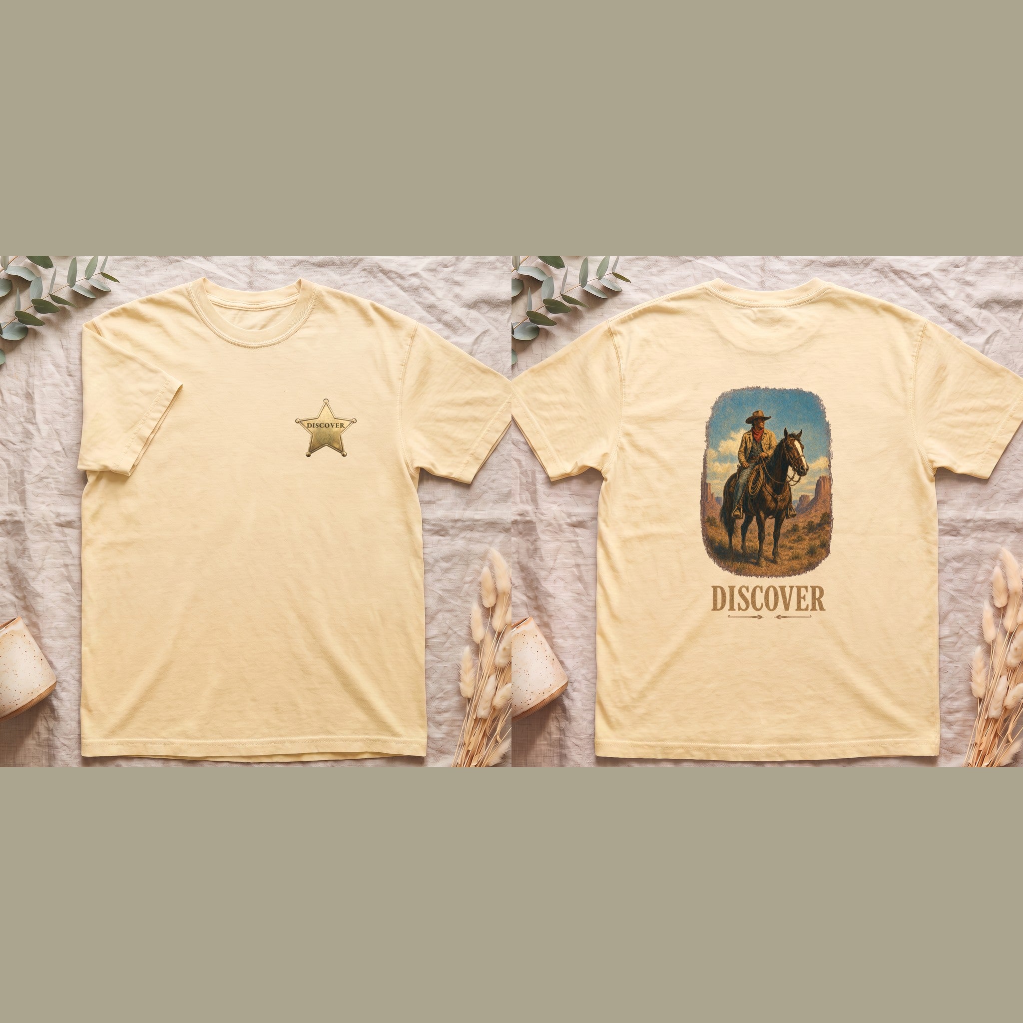 Discover Cowboy Shirt, Vintage Western Horse Tee, Desert Rodeo Tee, Sheriff Star Cowboy Gift