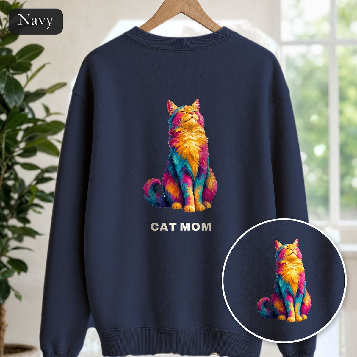 Cat Mom Shirt, Vibrant Painterly Cat Tee, Bold Cat Lover Gift, Colorful Cat Owner Sweatshirt