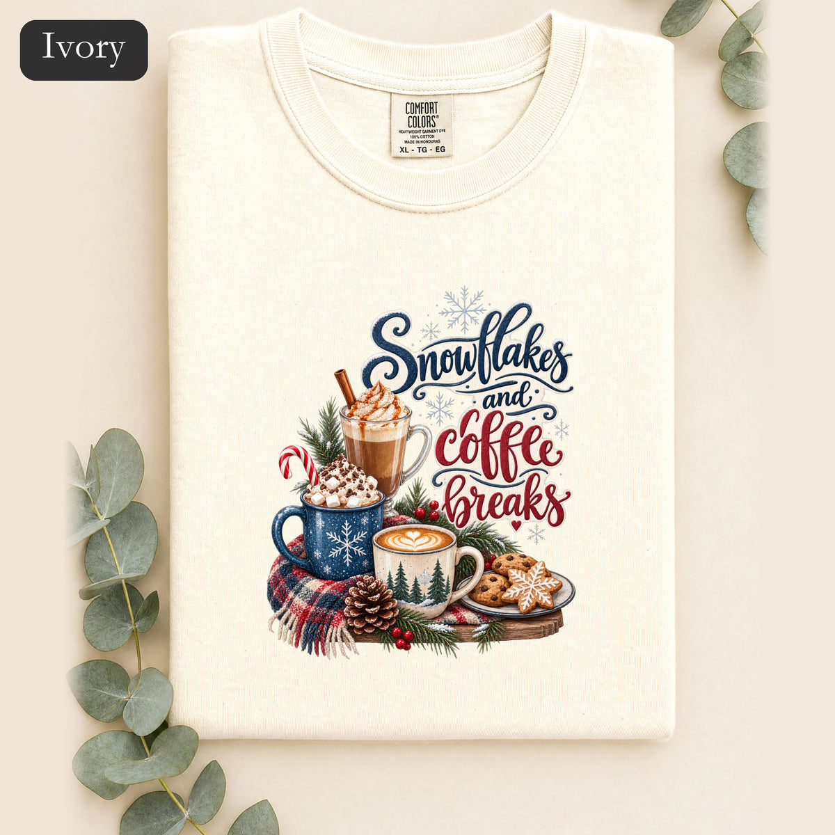 Snowflakes and Coffee Break Shirt | Winter Hot Cocoa Mug Design