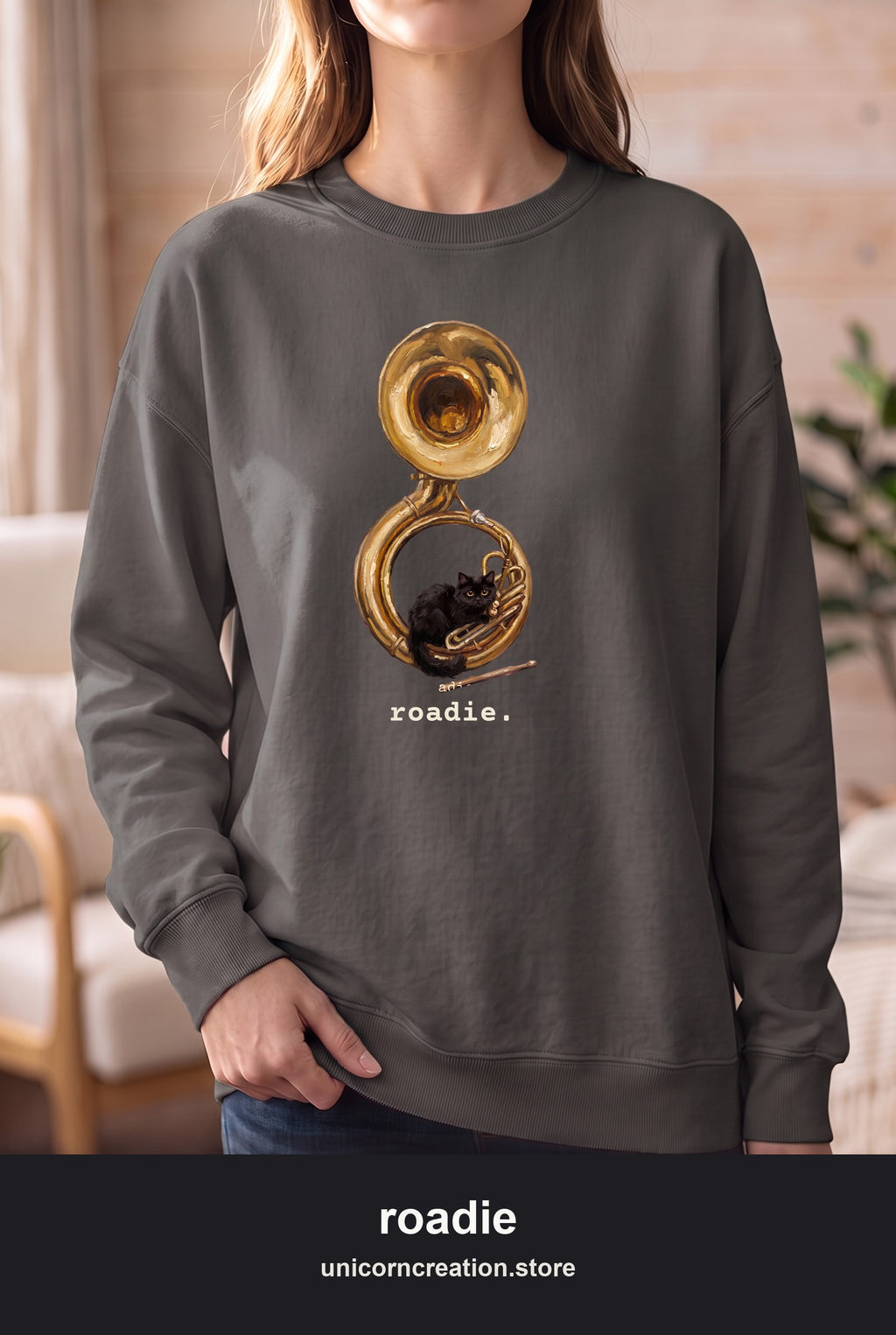 Roadie Cat Sousaphone Sweatshirt, Funny Band Parent Crewneck, Marching Band Mom Sweatshirt, Band Dad Booster Gift