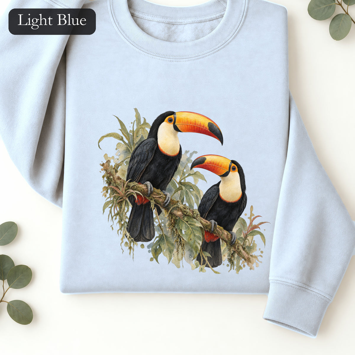 Toucan Pair Tropical Bird Crewneck Sweatshirt | Botanical Illustration