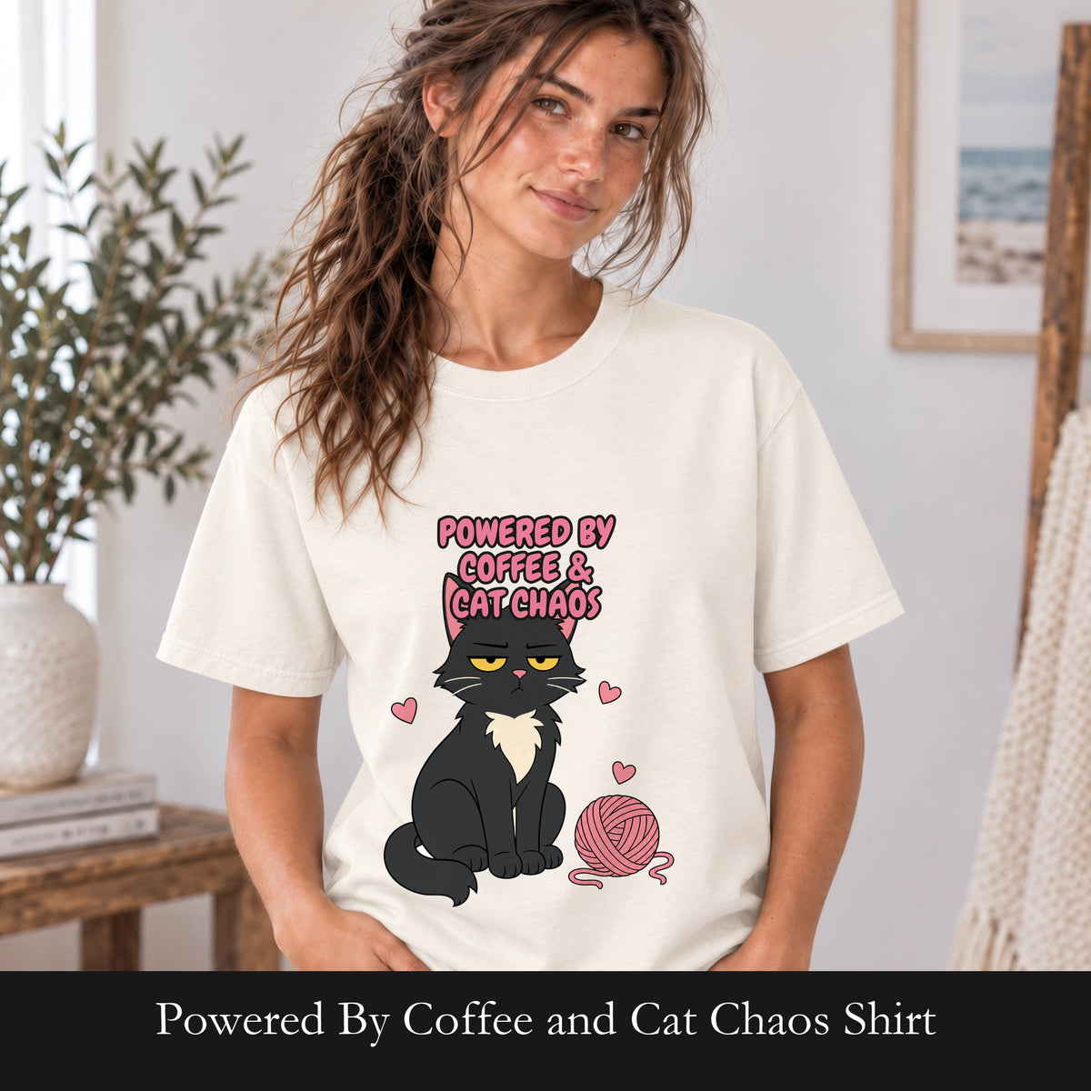 Powered By Coffee and Cat Chaos Shirt, Funny Cat Mom Coffee Tee, Cat Lover Gift, Cat Owner Sweatshirt