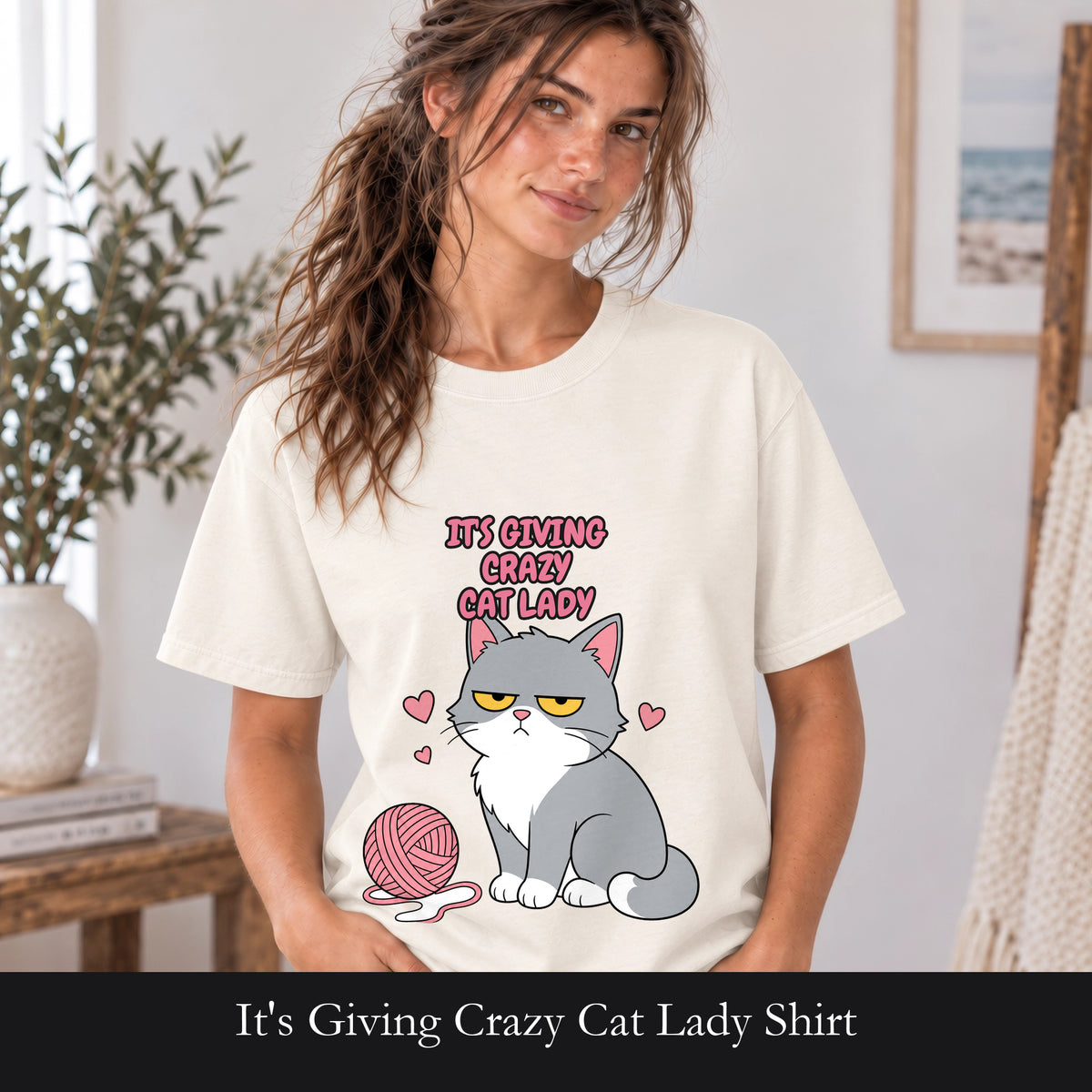 It's Giving Crazy Cat Lady Shirt, Grey Cat Mom Tee, Cat Lover Gift, Funny Cat Owner Sweatshirt