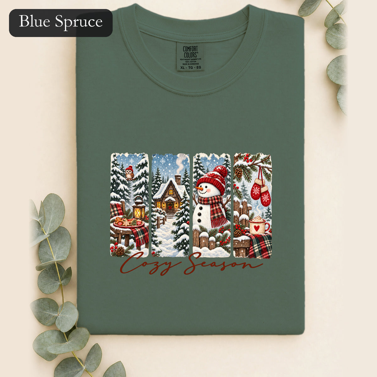 Cozy Winter Scenes Tee | Snowman Cabin Holiday Shirt