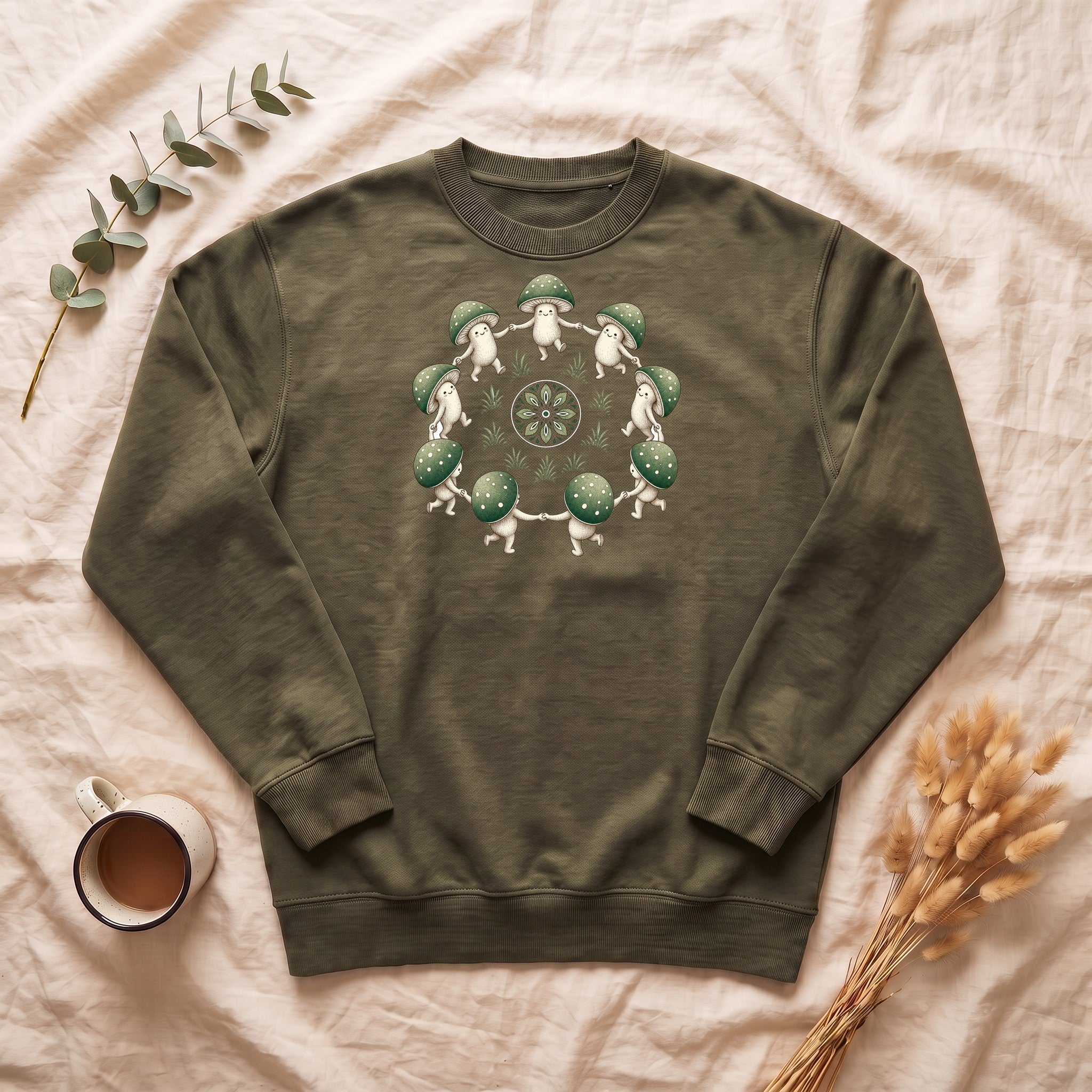 Cottagecore Mushroom Shirt, Sage Green Fairy Ring Tee, Goblincore Nature Gift, Whimsical Mushroom Sweatshirt