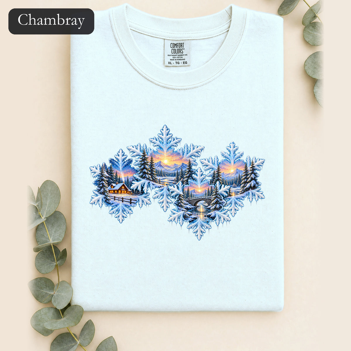 Snowflake Scenic Sunset Shirt | Winter Lake Landscape